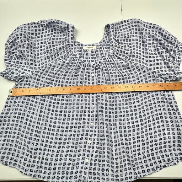 Madewell Top Womens Medium Purple Puff Sleeve Loose Button Front Preppy Whimsy - Picture 9 of 12